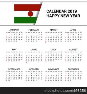 Calendar 2019 Niger Flag background. English language