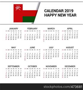 Calendar 2019 Oman Flag background. English language
