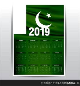 Calendar 2019 Pakistan Flag background. English language