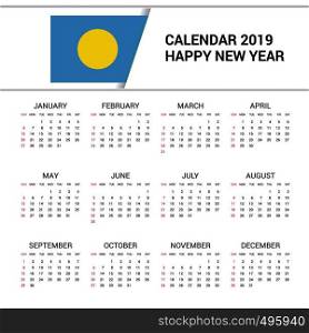 Calendar 2019 Palau Flag background. English language