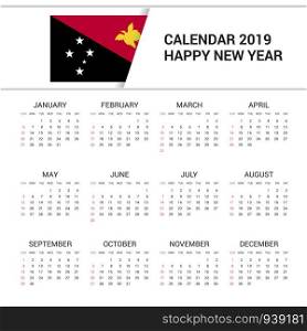 Calendar 2019 Papua New Guinea Flag background. English language