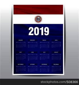 Calendar 2019 Paraguay Flag background. English language