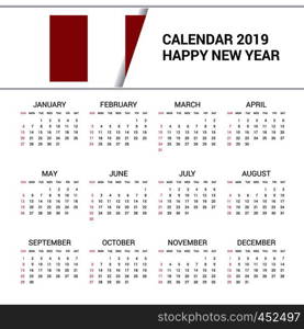 Calendar 2019 Peru Flag background. English language