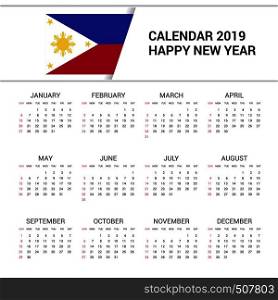 Calendar 2019 Phillipines Flag background. English language