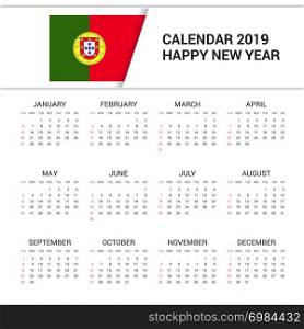 Calendar 2019 Portugal Flag background. English language