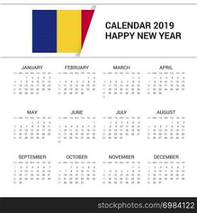 Calendar 2019 Romania Flag background. English language