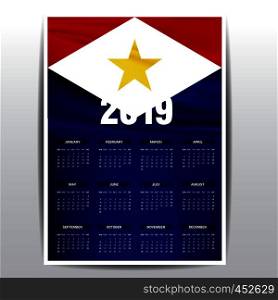 Calendar 2019 saba Flag background. English language