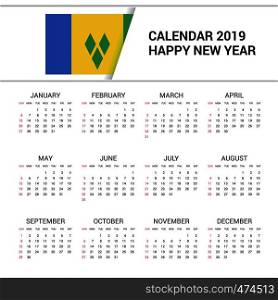 Calendar 2019 Saint Vincent and Grenadines Flag background. English language