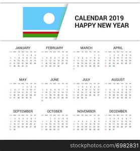 Calendar 2019 Sakha Republic Flag background. English language