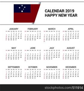 Calendar 2019 Samoa Flag background. English language
