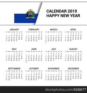 Calendar 2019 San Marino Flag background. English language