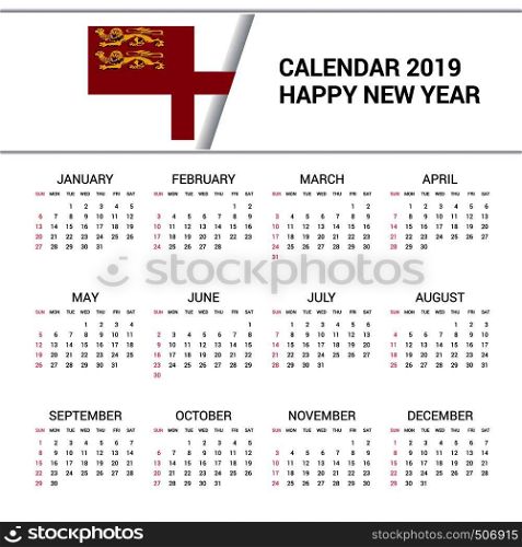 Calendar 2019 Sark Flag background. English language