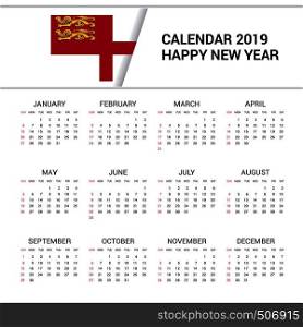 Calendar 2019 Sark Flag background. English language
