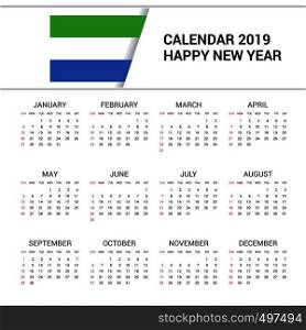 Calendar 2019 Sierra Leone Flag background. English language