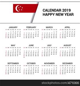 Calendar 2019 Singapore Flag background. English language