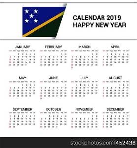 Calendar 2019 Solomon Islands Flag background. English language