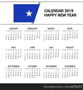 Calendar 2019 Somalia Flag background. English language