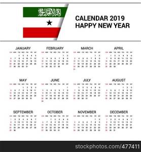 Calendar 2019 Somaliland Flag background. English language