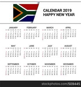 Calendar 2019 South Africa Flag background. English language