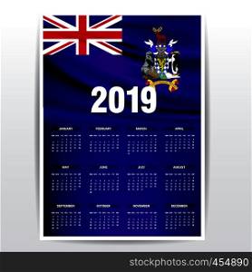 Calendar 2019 South Georgia Flag background. English language