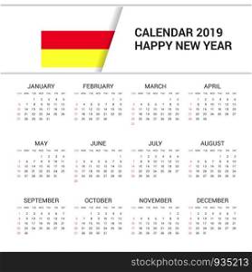 Calendar 2019 South Ossetia Flag background. English language