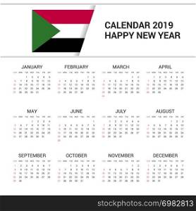 Calendar 2019 Sudan Flag background. English language