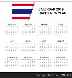 Calendar 2019 Thailand Flag background. English language