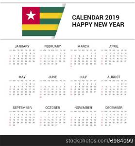 Calendar 2019 Togo Flag background. English language