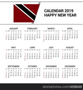 Calendar 2019 Trinidad and tobago Flag background. English language