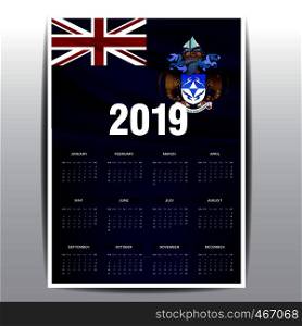 Calendar 2019 Tristan da Cunha Flag background. English language