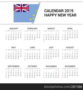 Calendar 2019 Tuvalu Flag background. English language