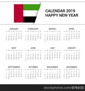 Calendar 2019 UAE Flag background. English language