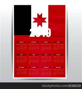 Calendar 2019 Udmurtia Flag background. English language