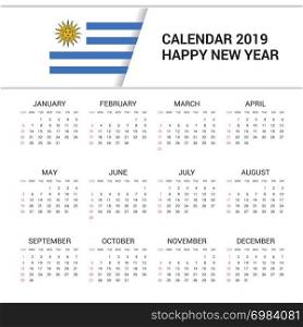Calendar 2019 Uruguay Flag background. English language