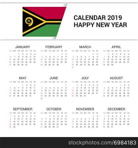Calendar 2019 Vanuatu Flag background. English language
