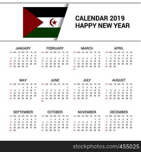 Calendar 2019 Western Sahara Flag background. English language