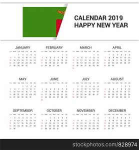 Calendar 2019 Zambia Flag background. English language