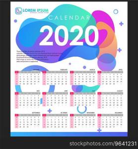 Calendar 2020 liquid design Royalty Free Vector Image