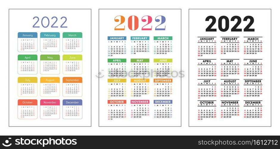 Calendar 2022 year set. Vector pocket or wall calender template