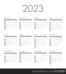Calendar 2023.  Week starts on Sunday. Graphic design. Vector illustration.