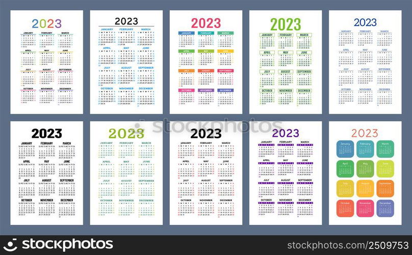 Calendar 2023 year set. Vector pocket calender template collection ...