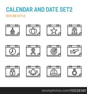 Calendar and Date in outline icon and symbol set