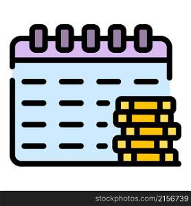 Calendar and money icon. Outline calendar and money vector icon color flat isolated. Calendar and money icon color outline vector