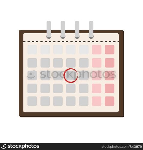 Calendar and one day marked on it. Flat vector illustration.