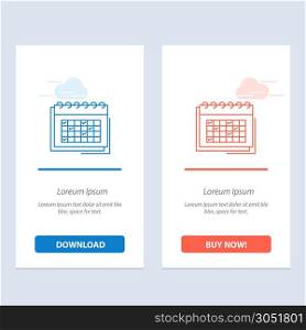 Calendar, Business, Date, Event, Planning, Schedule, Timetable Blue and Red Download and Buy Now web Widget Card Template