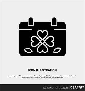 Calendar, Clover, Day, Leaf, Patrick solid Glyph Icon vector