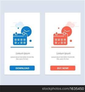 Calendar, Date, Day, Time, Job  Blue and Red Download and Buy Now web Widget Card Template