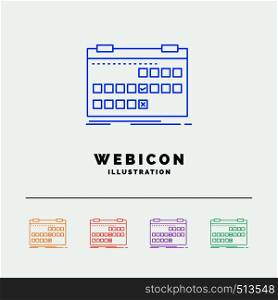 Calendar, date, event, release, schedule 5 Color Line Web Icon Template isolated on white. Vector illustration. Vector EPS10 Abstract Template background