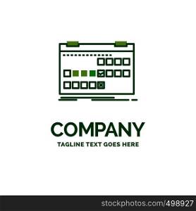 Calendar, date, event, release, schedule Flat Business Logo template. Creative Green Brand Name Design.
