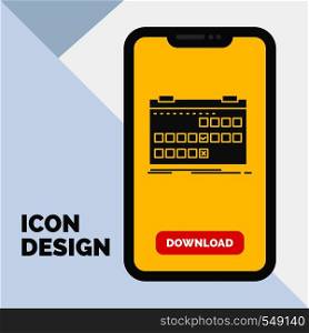 Calendar, date, event, release, schedule Glyph Icon in Mobile for Download Page. Yellow Background. Vector EPS10 Abstract Template background